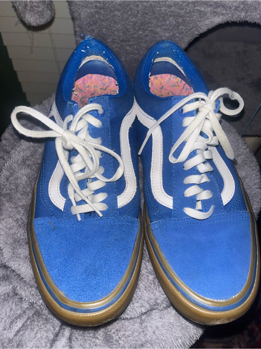 Vans Blue Low-Top Sneakers with Pink Patterned Insole